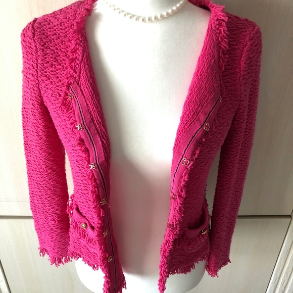 CACHE Pink Knit Jacket Sweater Cardigan Blazer Sz XS - Picture 9 of 13